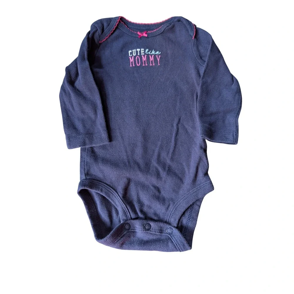 Carters Girls Navy Blue Cute Like Mommy Long Sleeve Snap Bodysuit 6 Months
